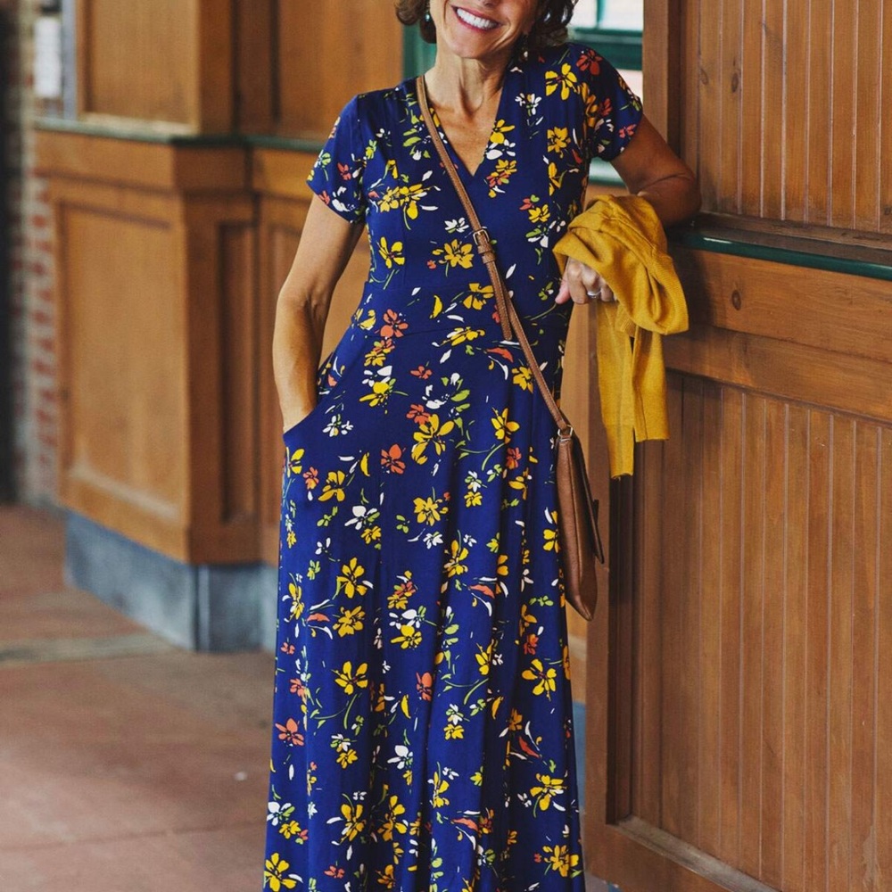 Karina Dresses Cecelia Midi V-Neck Floral Blue Maxi Autumn Whispers 3XL Plus